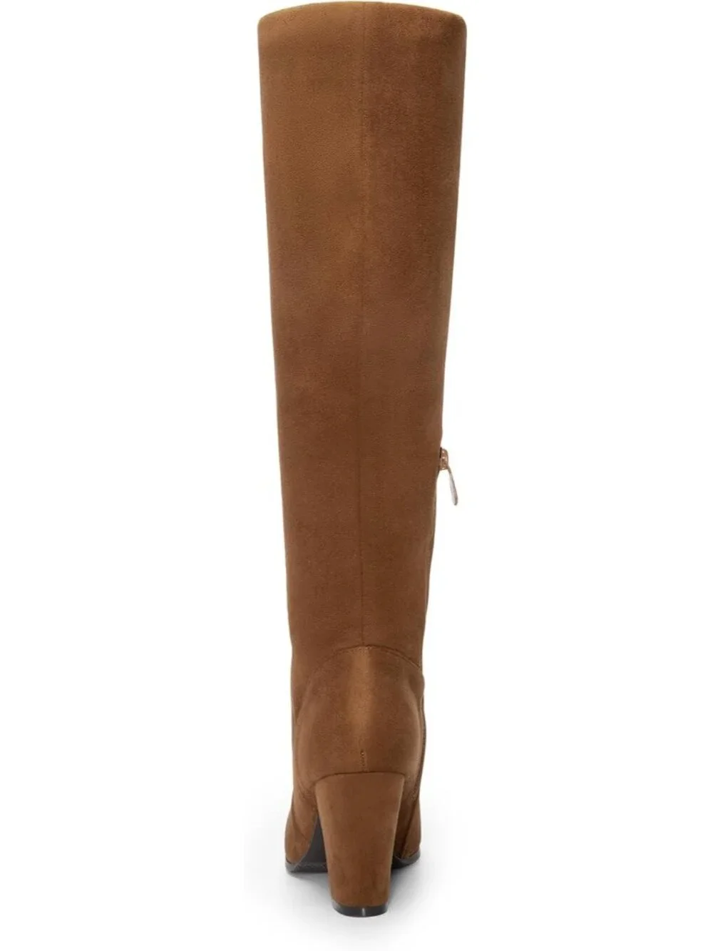 Women's Brown Suede Faux Fur Lined Square Toe Side Zipper Knee High Riding Boots
